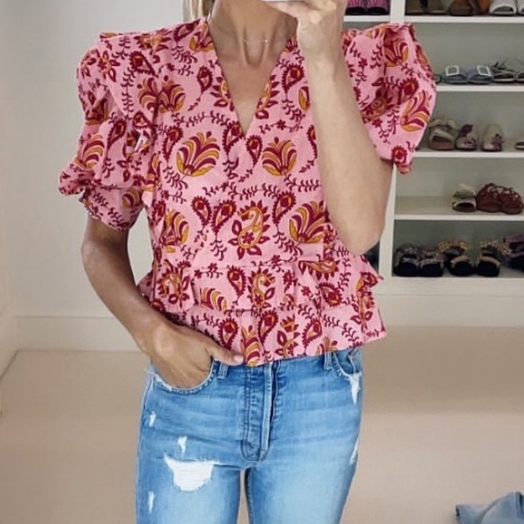 Pink and Red Ruffled Fitted Blouse - Picture 3 of 7